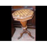 A Victorian trumpet workbox with chess board top