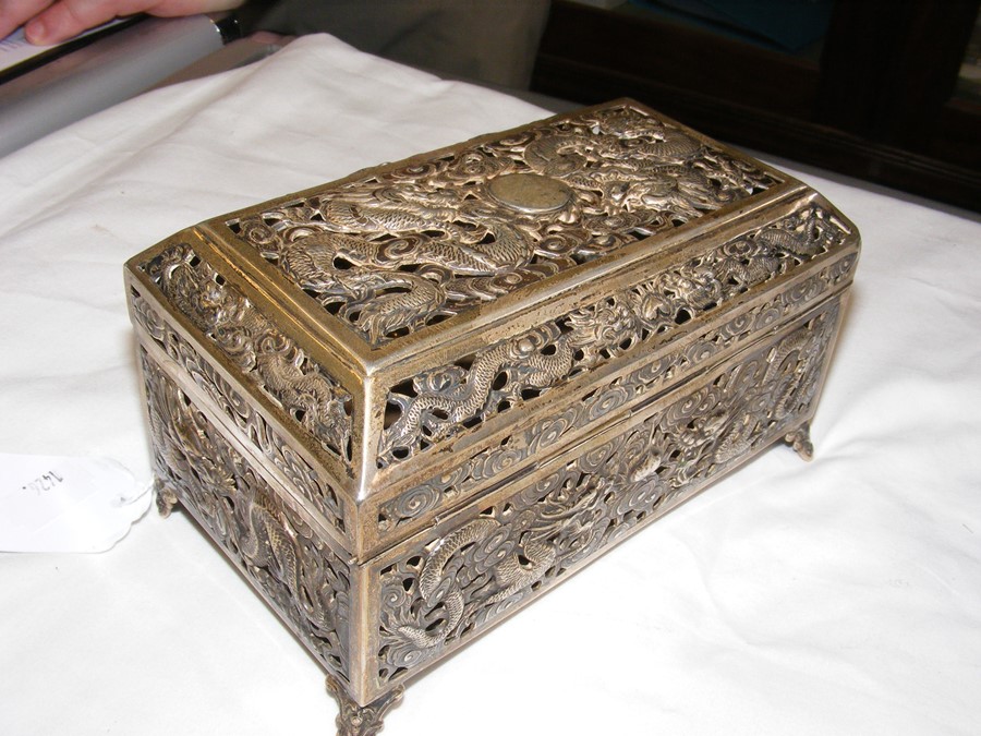 A pierced silver Oriental casket, the base marked - Image 4 of 13