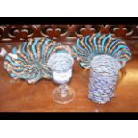 A pair of Murano Latticino glass dishes, together