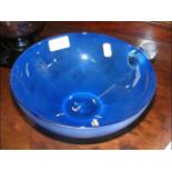 A blue glass bowl by Bob Crooks - 27cm diameter