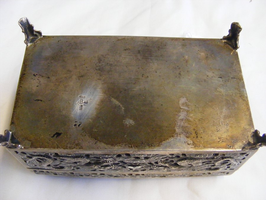 A pierced silver Oriental casket, the base marked - Image 7 of 13