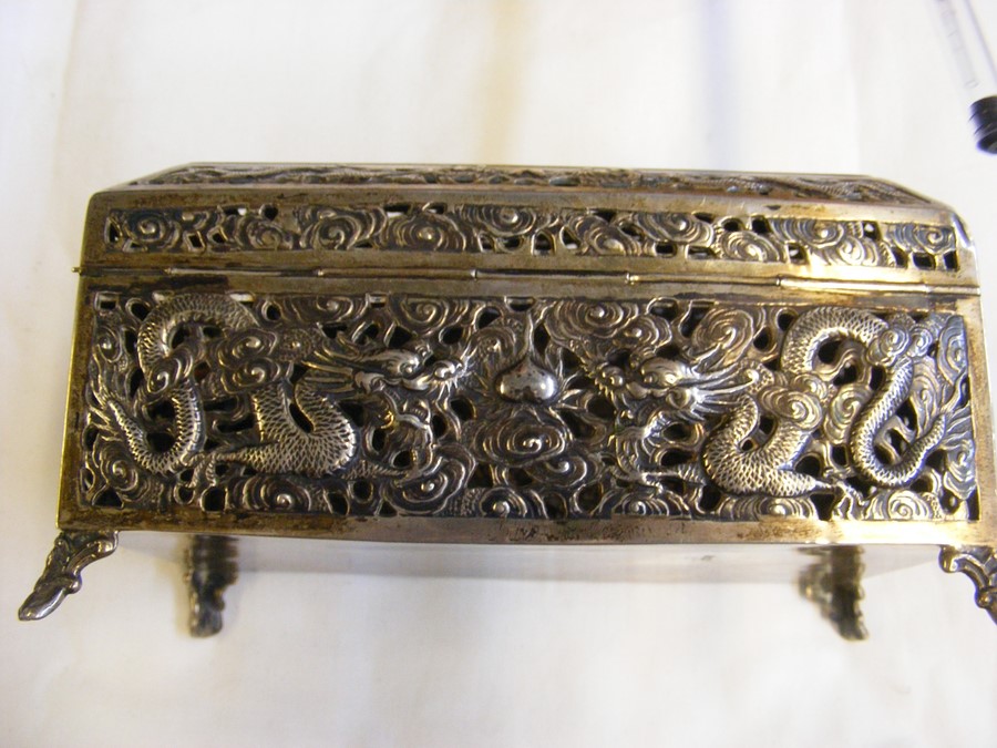 A pierced silver Oriental casket, the base marked - Image 11 of 13
