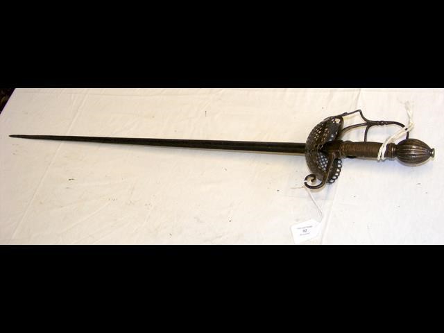 An early English rapier ? sword with pierced hand guard and wire gr