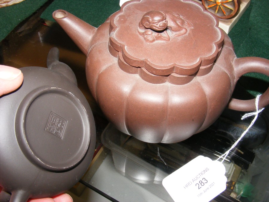 An Oriental terracotta teapot and one other - Image 2 of 2