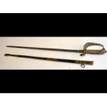 A Naval Officer's sword with leather scabbard by G