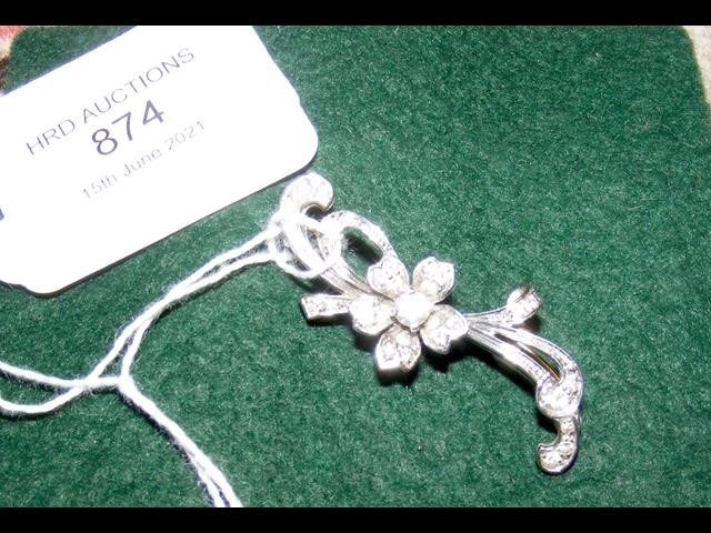 A diamond mounted flower brooch in white gold sett - Image 2 of 2