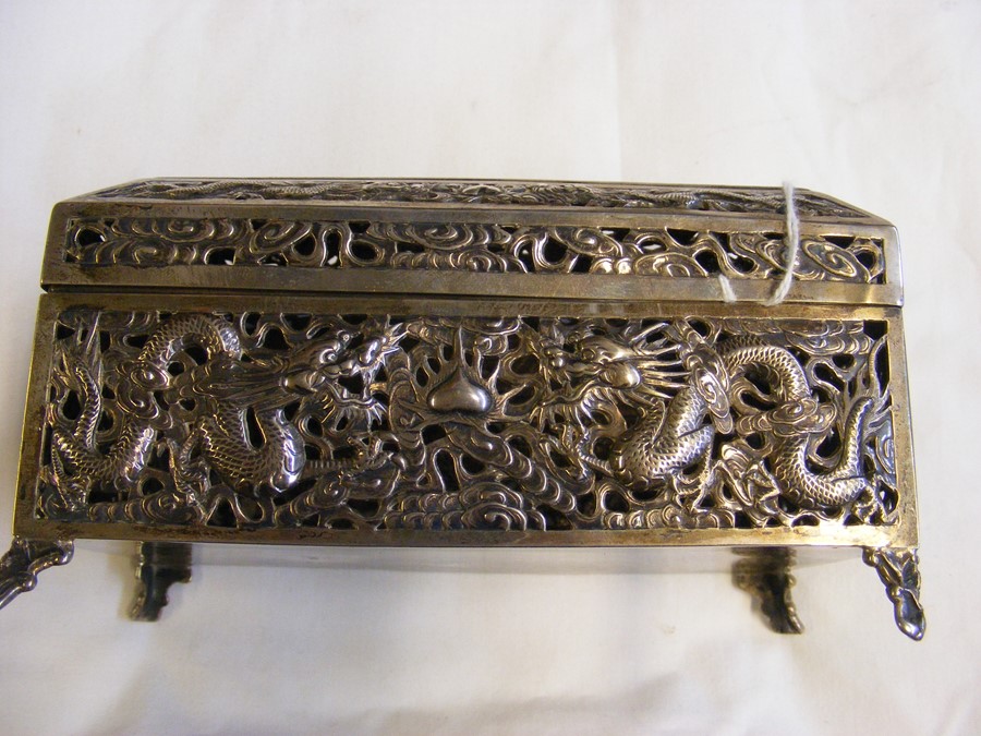 A pierced silver Oriental casket, the base marked - Image 9 of 13