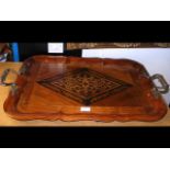 A Dutch kingwood two handled serving tray, the han