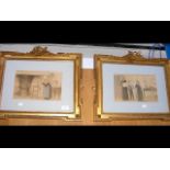 A pair of watercolours in decorative gilt frames -