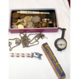 Various collectables, coinage, compass etc