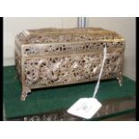 A pierced silver Oriental casket, the base marked