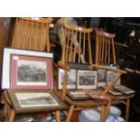 An assortment of framed engravings and prints