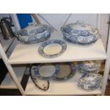 Two shelves of 'Baltimore' pattern Wedgwood blue a