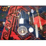 A silver napkin ring, spoon etc