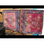 Two Middle Eastern saddle bag wall hangings - 70cm x 120cm