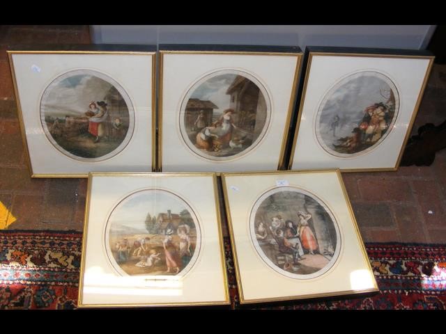 A set of five oval prints - various scenes