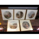 A set of five oval prints - various scenes