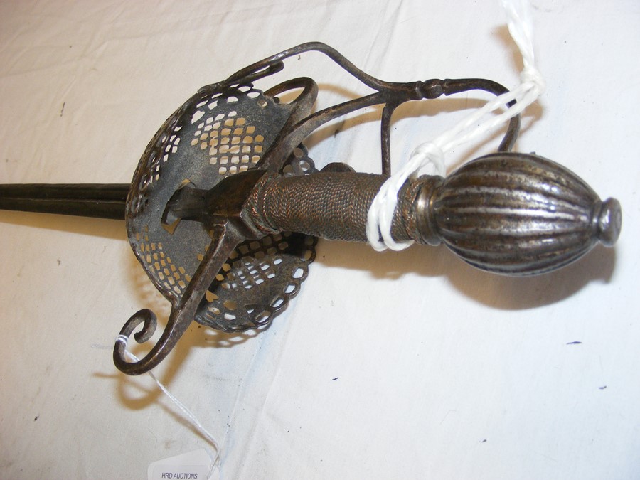 An early English rapier ? sword with pierced hand guard and wire gr - Image 2 of 8