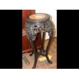 A Chinese hardwood plant stand with marble top - 7
