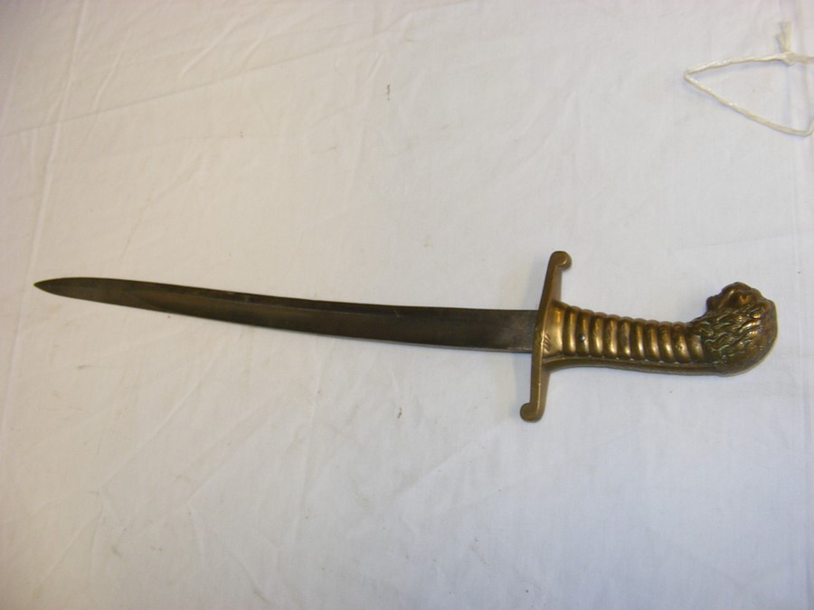 An antique short sword with stylized brass grip an - Image 2 of 5
