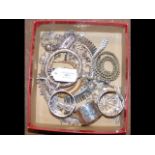 Silver napkin rings, silver jewellery and other