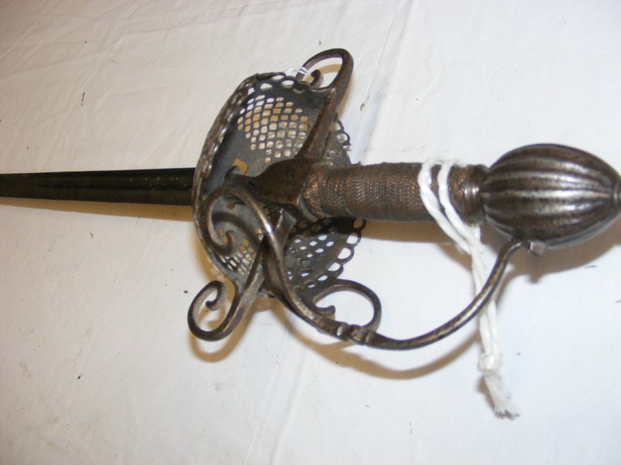 An early English rapier ? sword with pierced hand guard and wire gr - Image 3 of 8