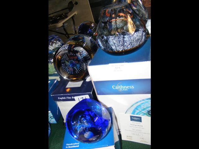 Three boxed Caithness paperweights including 'Grav