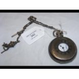 A gents silver half hunter pocket watch with chain