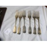 Six Georgian silver forks, London 1831 and 1834, m