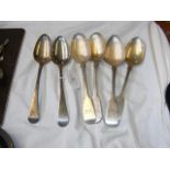 Georgian silver table spoons together with three o