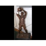 A bronzed metal spelter figure of Huntsman drinking from wine vessel - height 72cms - 19th Century