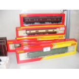 Six boxed Hornby coaches etc
