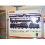 A boxed Hornby Golden Arrow Last Steam Run trainse