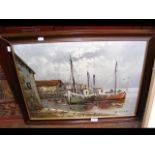 W JONES - oil on canvas of harbour scene