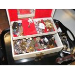 A box of costume jewellery, selection of wrist wat