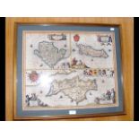 An antique map depicting Anglesey, The Isle of Man