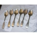 A set of six silver fiddle patterned teaspoons, Ne