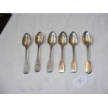 Five Georgian silver dessert spoons together with