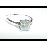 A princess cut diamond solitaire ring in 18ct white gold setting, Size M (approx. 1ct)