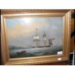 A 19th century school oil on board of three masted