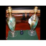 A pair of Isle of Wight glass table lamps - height