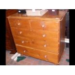 A Victorian pine chest of two short and three long