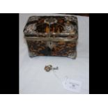 A white metal mounted tortoiseshell casket - length 13cms