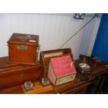 Various collectables, including tea caddy, cigaret