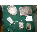 Silver cigarette case, pin dish, etc.