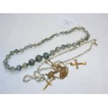 An agate bead necklace together with two Rosary be
