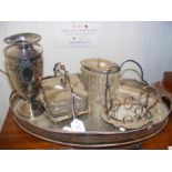 Silver plated ware, including two handled tray