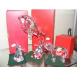 A large boxed Baccarat rearing horse, together wit