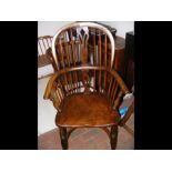 A double hoop Windsor armchair with elm seat and c