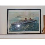 A framed and glazed Cunard Line print of the Queen